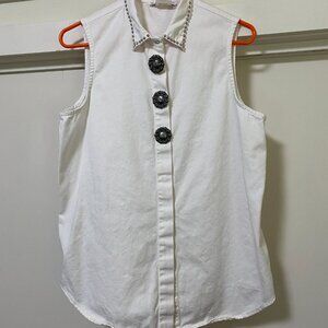 Streets Ahead, sleeveless, off-white Western style button-down blouse, size L